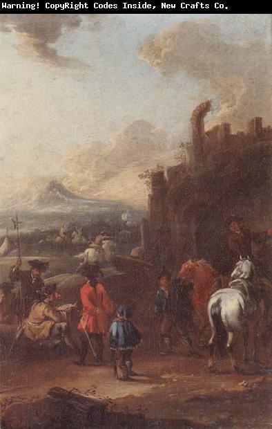 August Querfurt Cavalrymen before a hilltop town